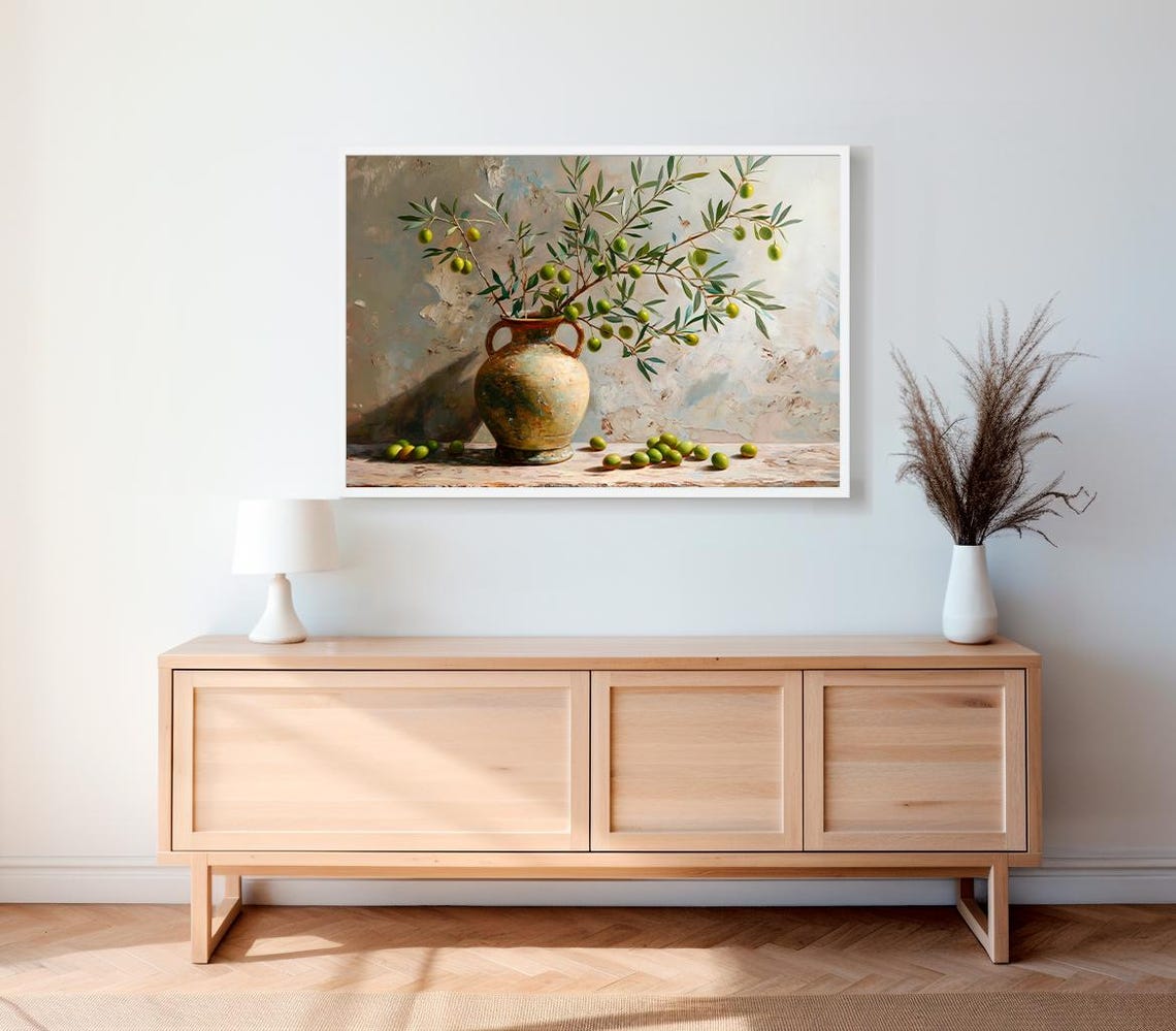 Rustic Painting Olive Branch Print Rustic Italian Wall Art For Dining Room Kitchen Moody Painting Spanish Olive Art Dining Room Wall Decor - Image 2