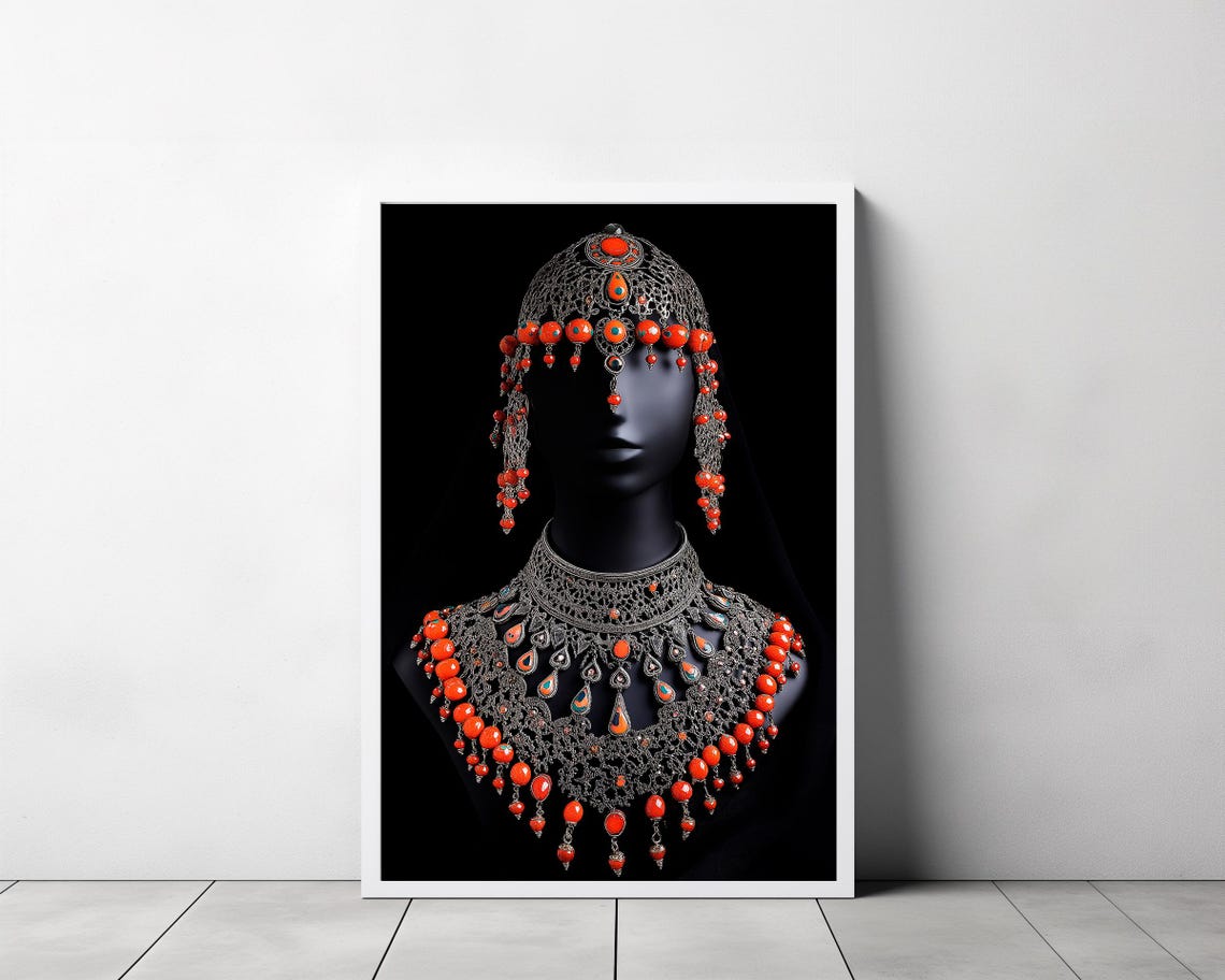 Berber Coral Bead Headdress Silver Filigree Bust Portrait Poster - Image 3