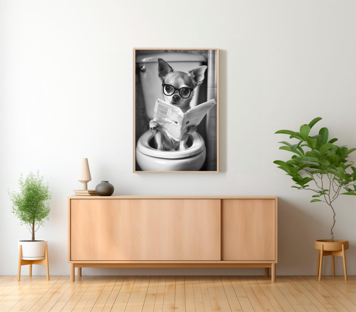 Chihuahua in Black Frames Staring from Toilet Newspaper Poster - Image 2