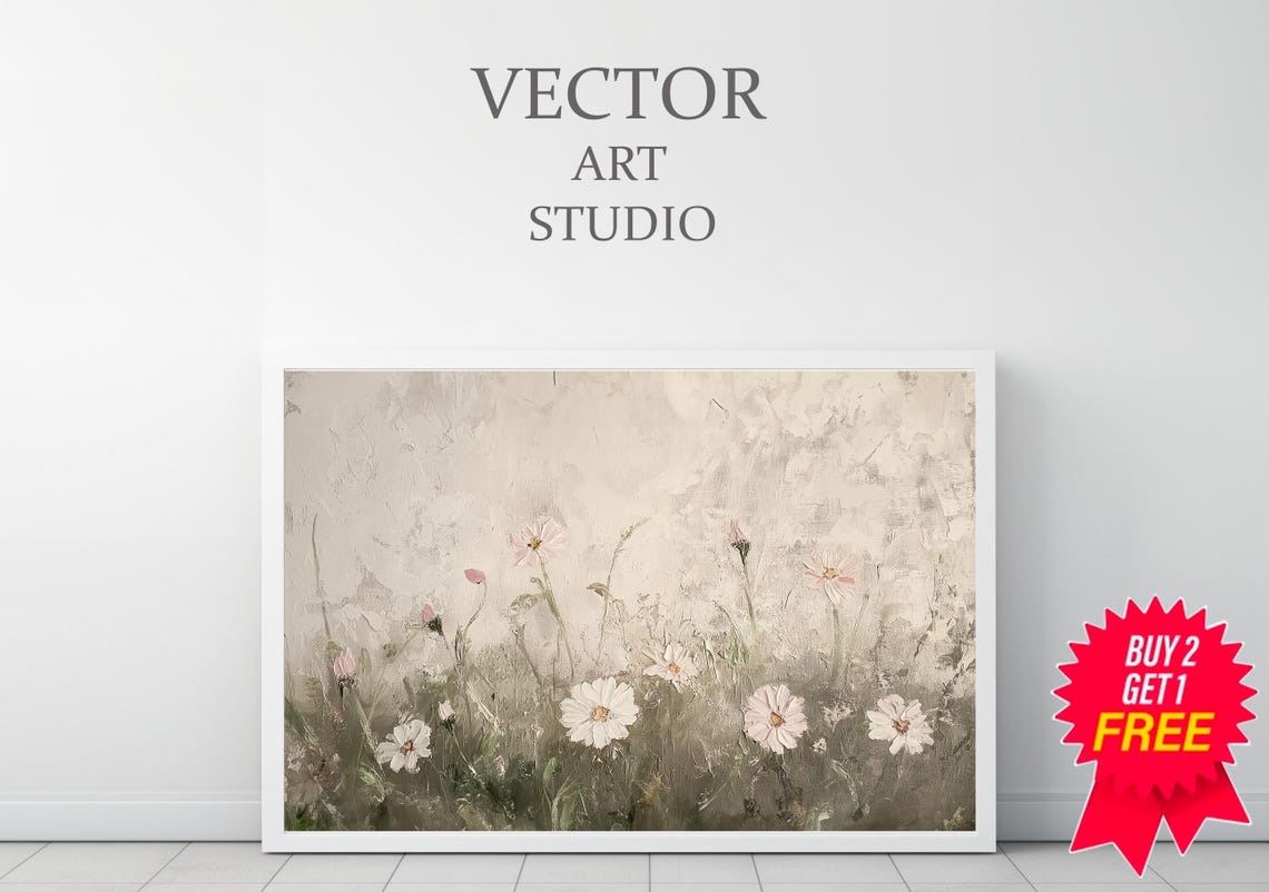 Delicate White Cosmos Flowers on a Soft Textured Beige Canvas Poster - Image 3