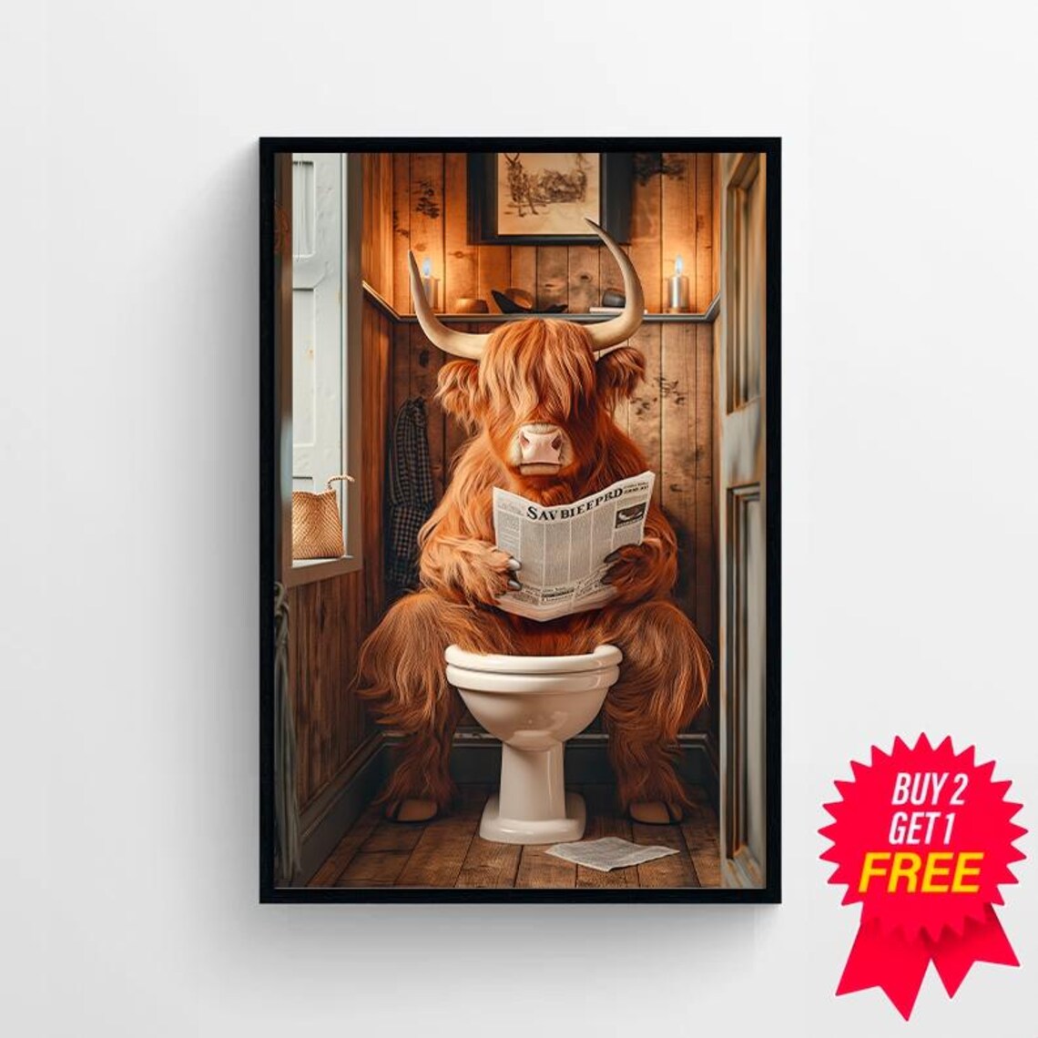 Scottish Highland Cow Bathroom Humor Poster Print - Image 4