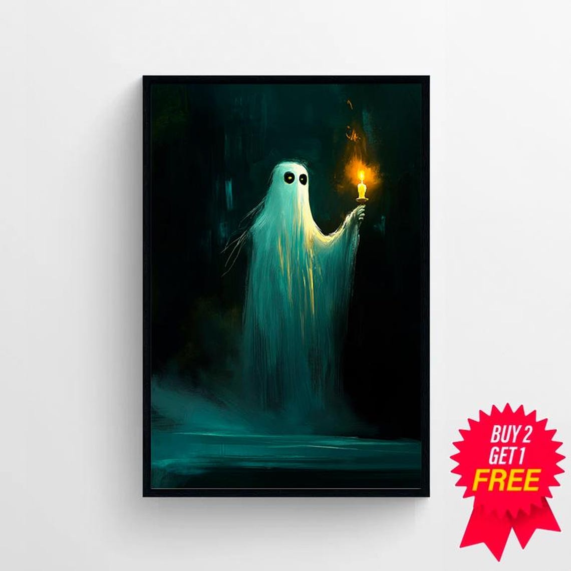 Glowing Ghost Holding a Candle in the Dark Painterly Art Poster - Image 4