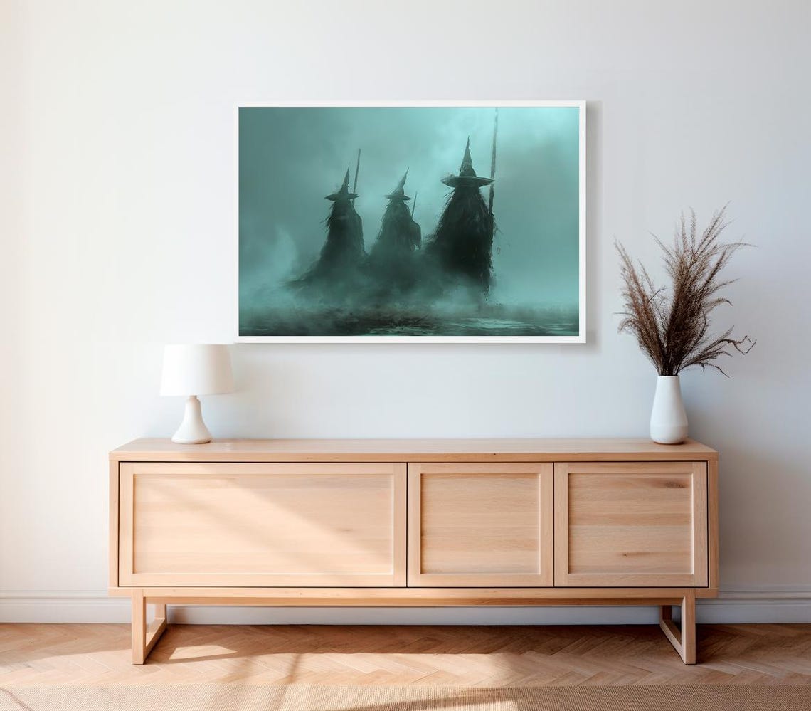 Three Witches Emerging From Teal Mist In A Moody Coven Poster - Image 2