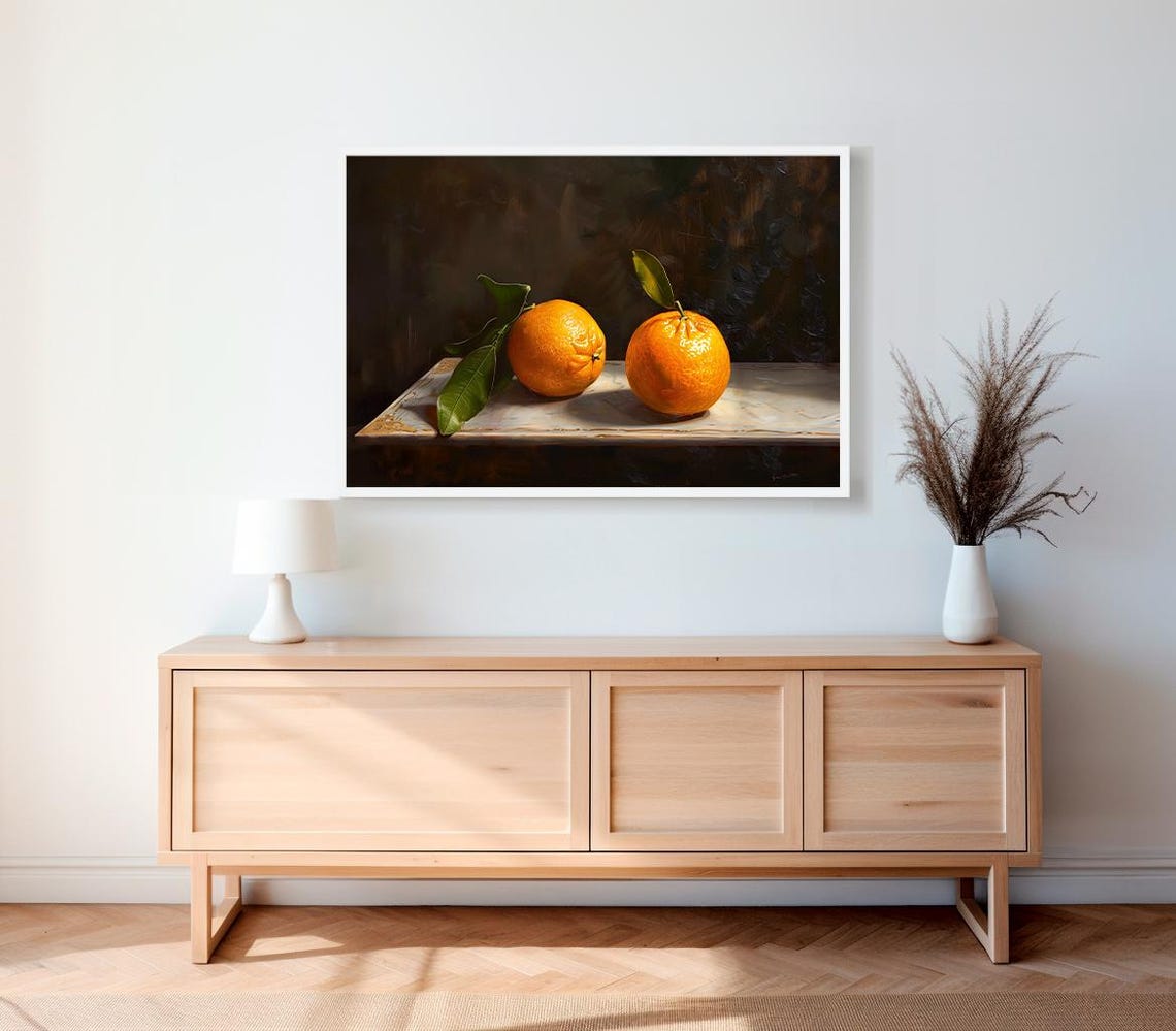Clementine Still Life Oil Painting Kitchen Wall Art Moody Citrus Fruit Print French Country Decor Vintage Orange Tangerine - Image 2