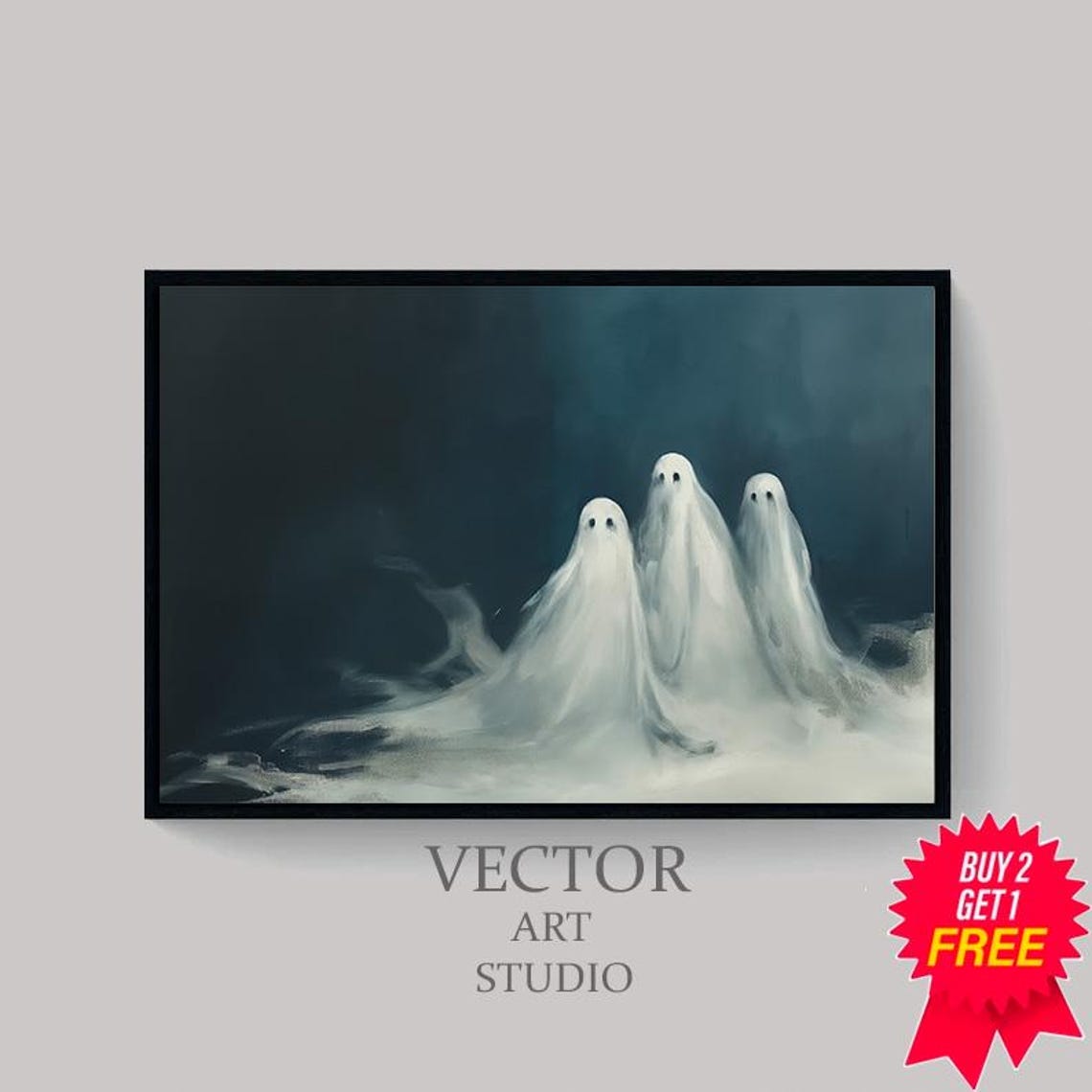 Three Cute Ghosts Emerging from Mist on a Dark Night Halloween Poster - Image 4