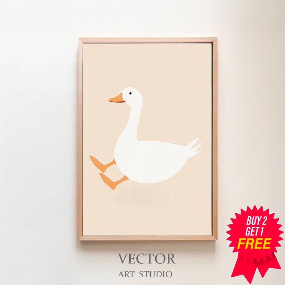 Silly Slim Goose on a Cream Background Minimalist Nursery Art Poster