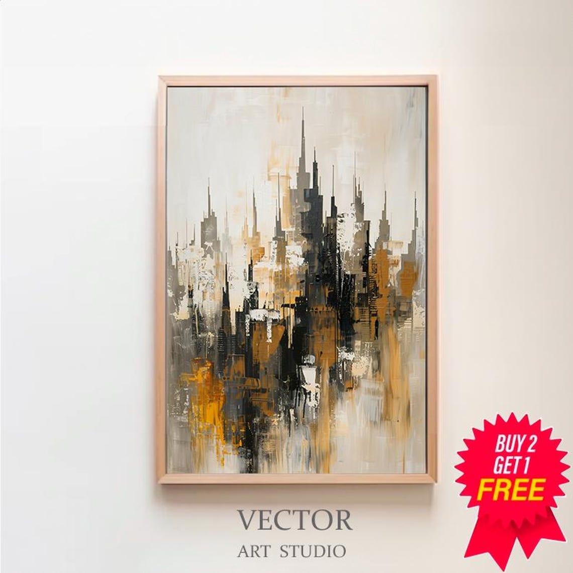 Contemporary Wall Art Geometric Abstract Painting Gold And White Art