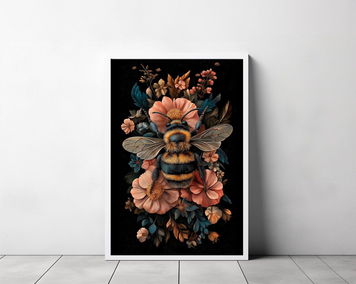 Bee Painting Art Print, Dark Cottagecore Decor - Image 3