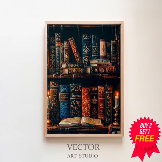Gothic Antique Library Bookshelf By Candlelight Books Poster