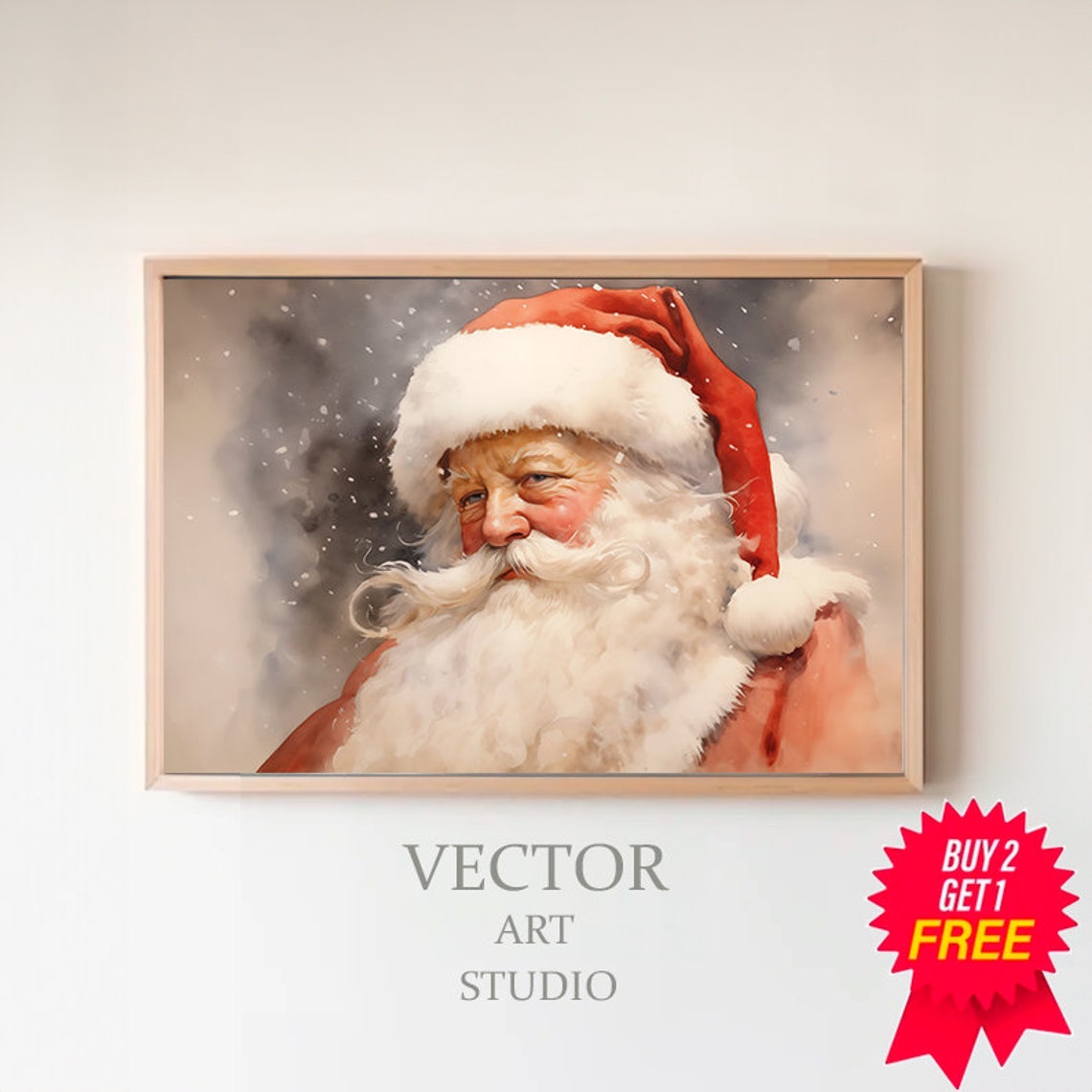 Vintage Santa Claus Close Portrait in Soft Snowy Gray Tones Poster