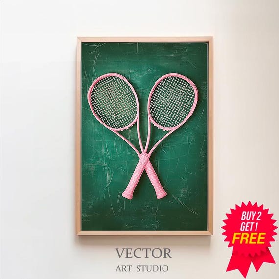 Retro Tennis Poster Girly Vintage Print Tennis Player Athlete Gift Minimalist Art Trendy Wall Art Pink Racket Art Coquette Room Decor