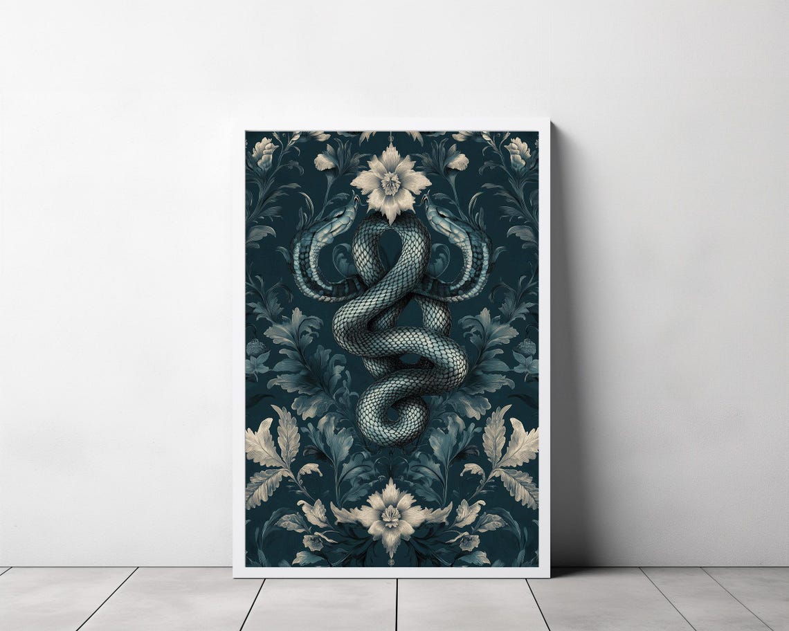 Intertwined Snake Botanical Damask William Morris Style Poster - Image 3