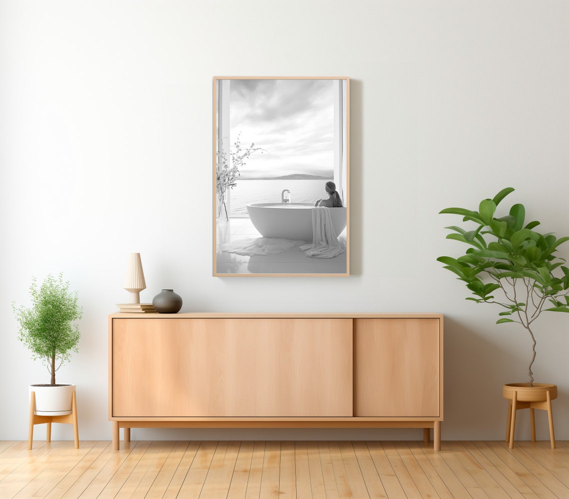 Woman Relaxing in a Bathtub by an Ocean View Window Photo Style Poster - Image 2