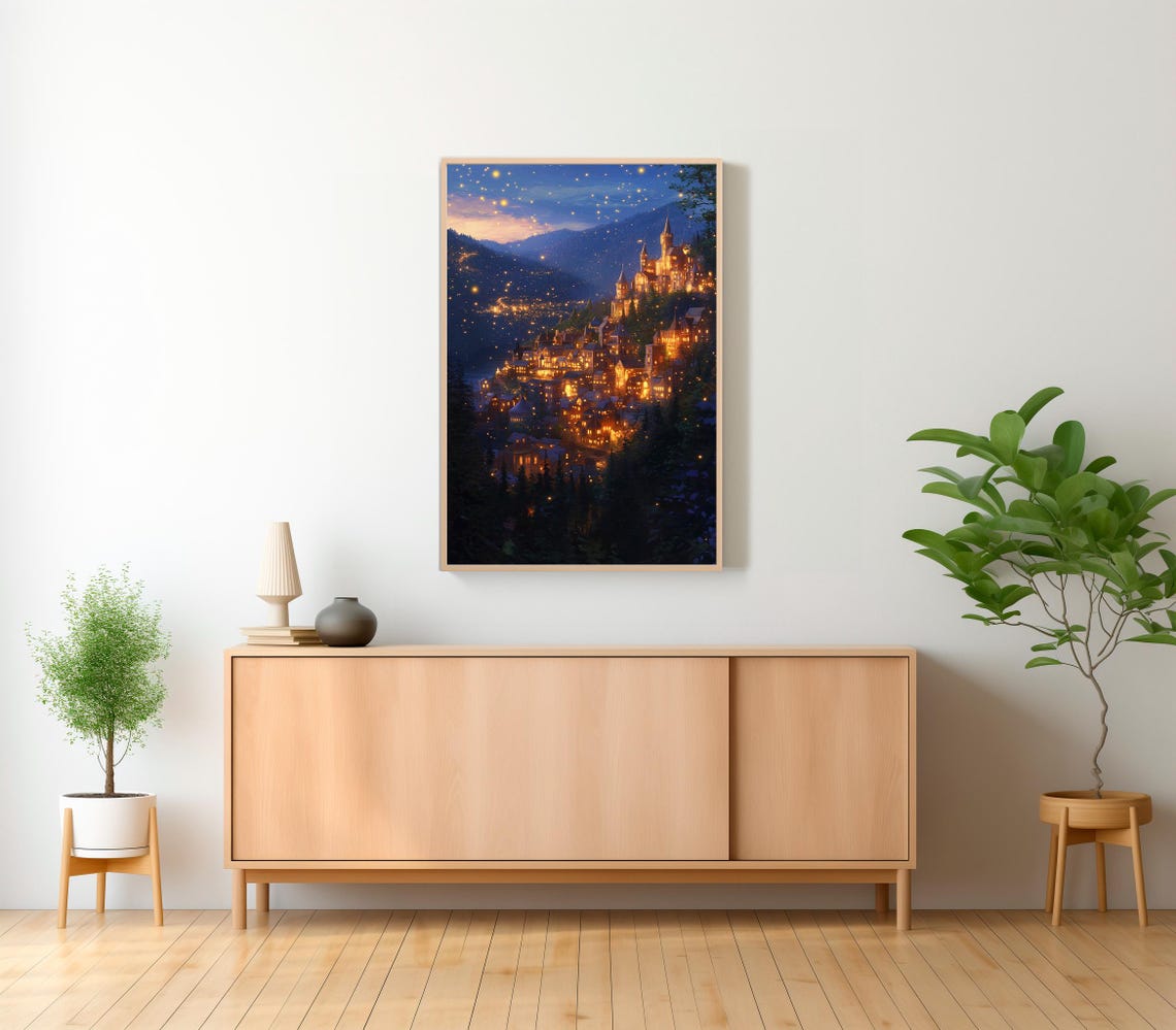 Enchanted City Of Starlight Glowing Night Town Fantasy Poster - Image 2