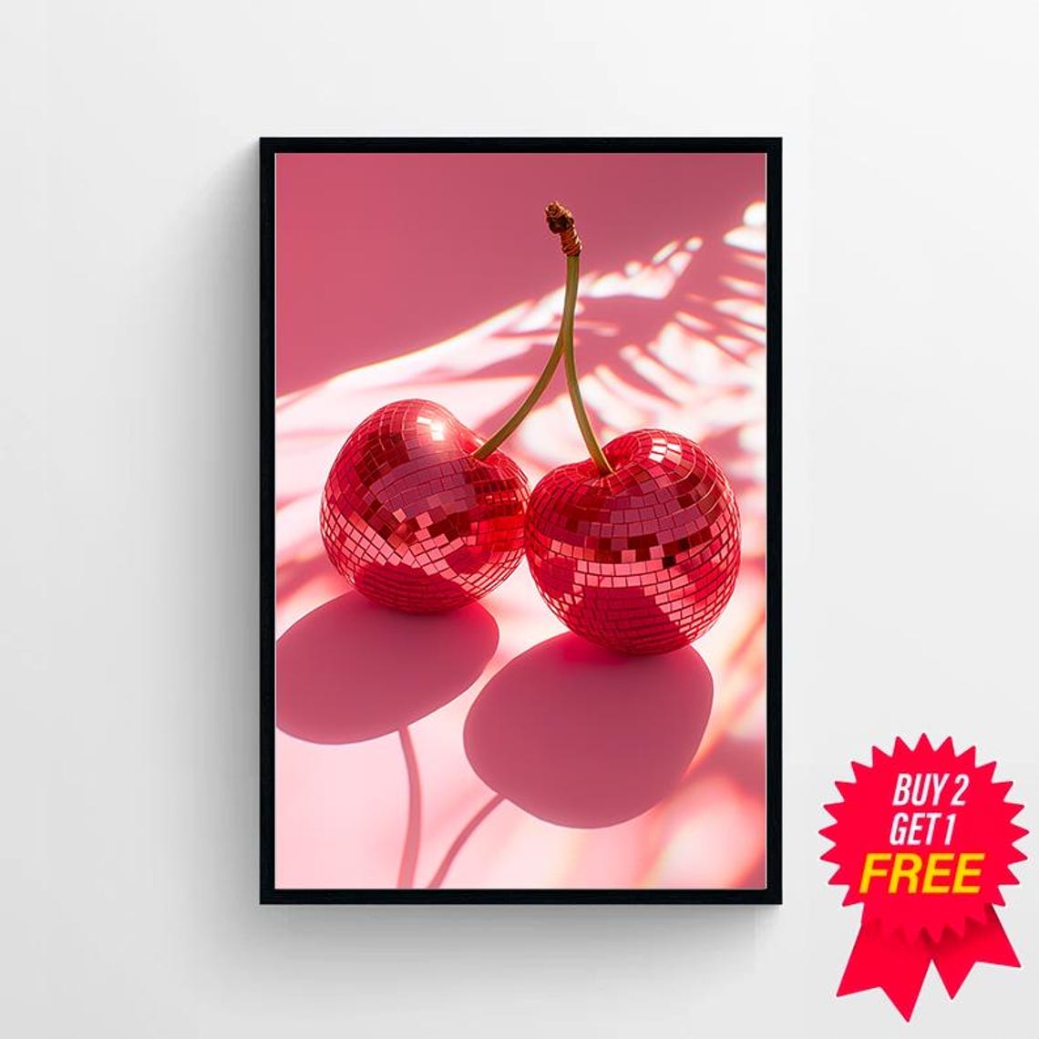 Red Disco Ball Cherries On Pink Maximalist Party Decor Poster - Image 4