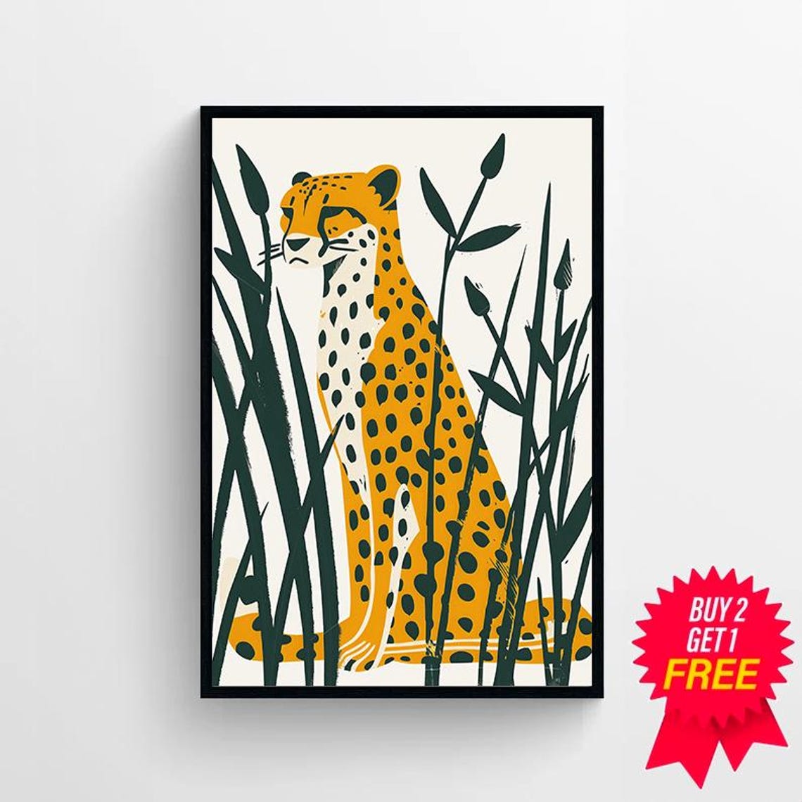 Cheetah Sitting Among Tall Reeds Minimalist Safari Art Poster - Image 4