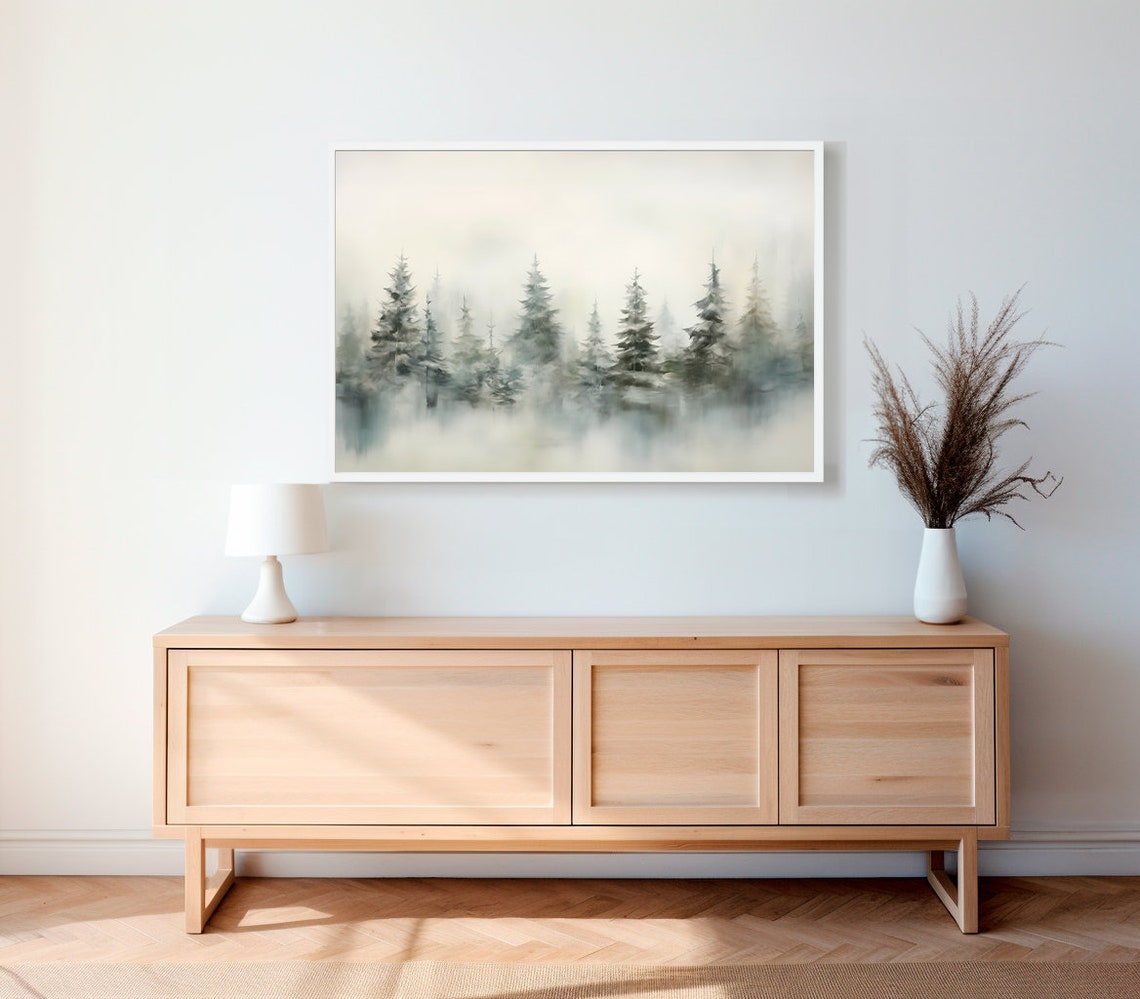 Moody Winter Forest Landscape Frame Tv Art Evergreen Trees Oil Painting Christmas Decor Rustic Vintage Christmas Screensaver - Image 2