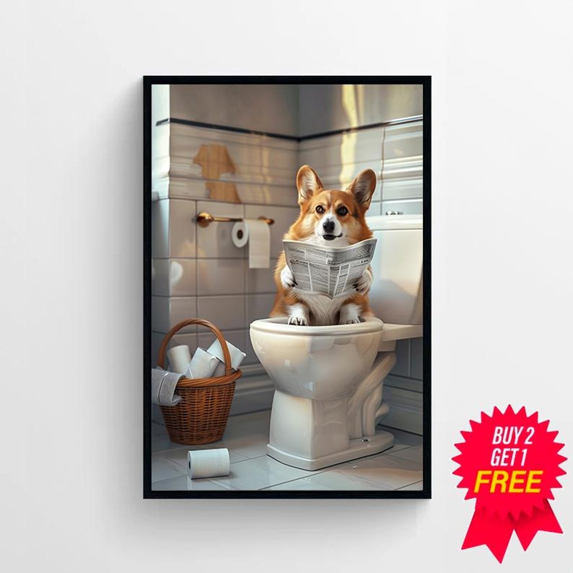 Pembroke Welsh Corgi Art Funny Bathroom Decor Dog In Toilet Animal In Toilet Petshop Art Dog Art Corgi Gift - Image 4