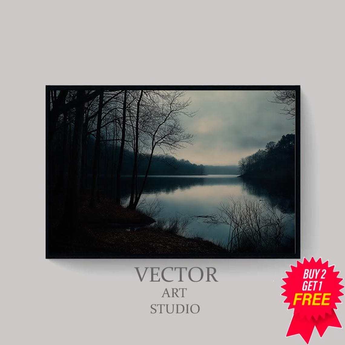 Moody Landscape Bare Trees Painting Dark Cottagecore Art Print Rustic Country Wall Art Nature Landscape Vintage Farmhouse Decor - Image 4