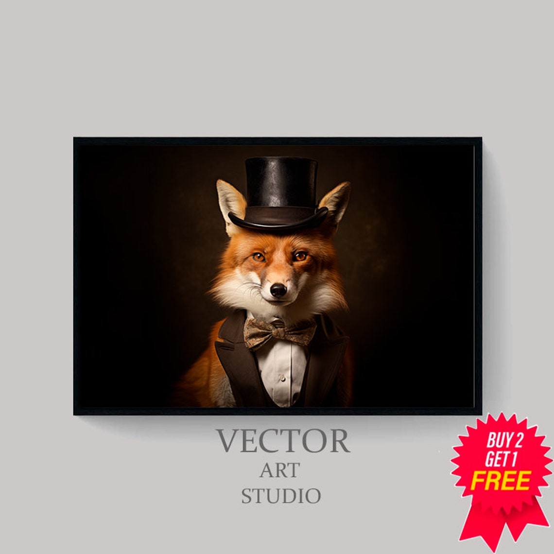 Gentleman Fox In Top Hat And Gold Bow Tie Victorian Portrait Poster - Image 4