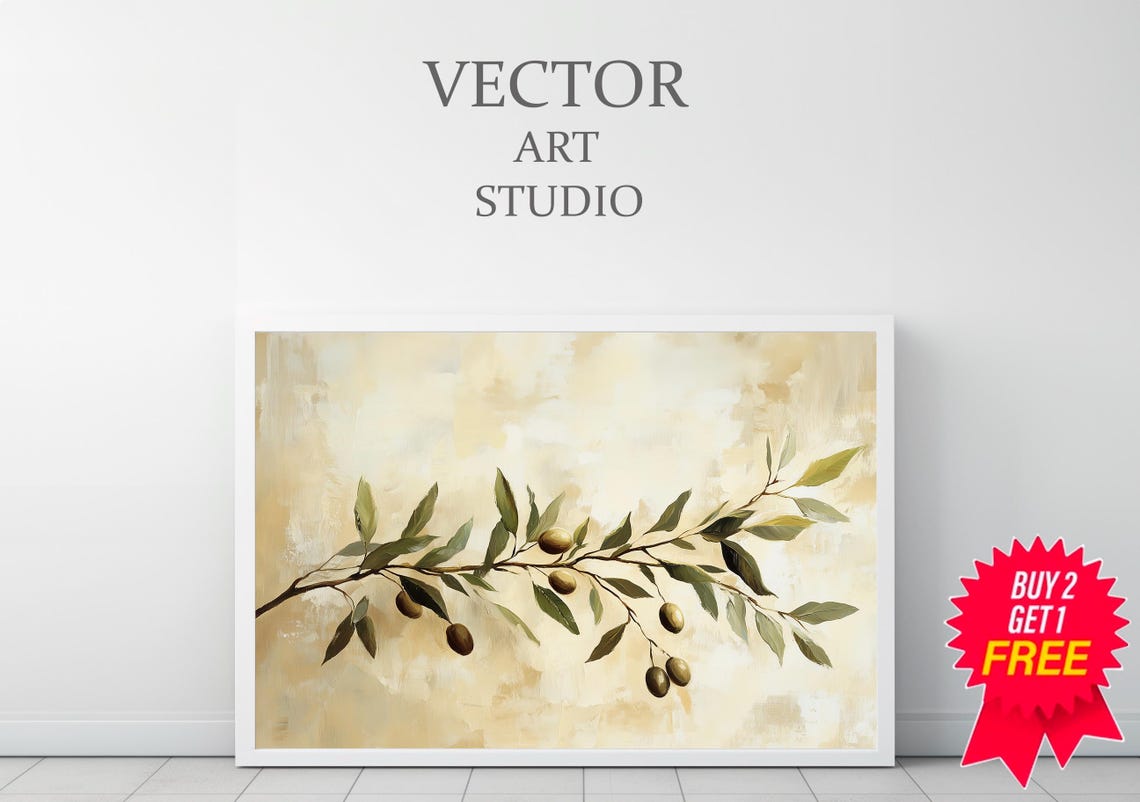 Olive Branch With Dark Olives On Warm Beige Plaster Wall Poster - Image 3