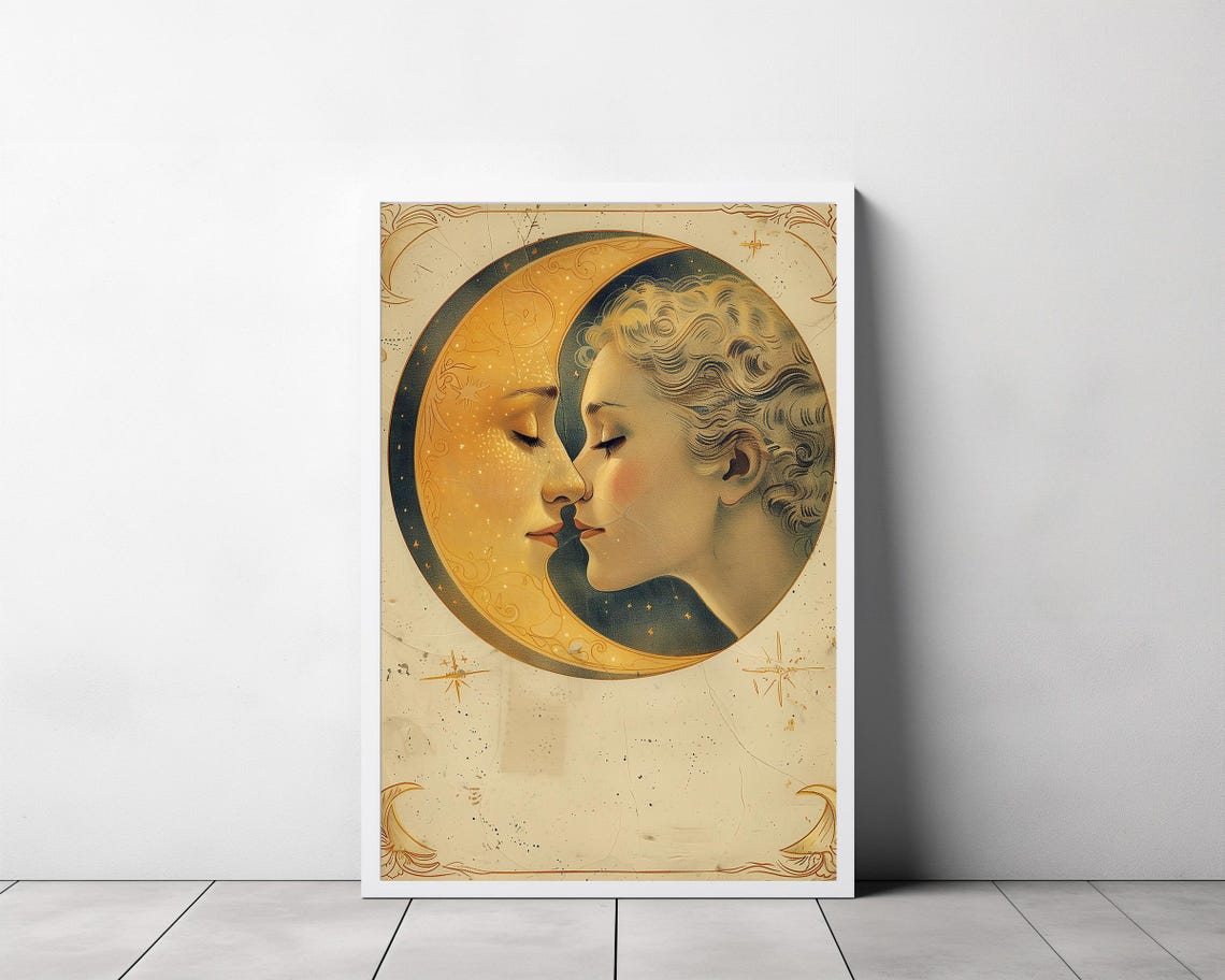 Woman Kissing The Moon Vintage Moon Art Vintage Moon Poster Celestial Art Dear Old Dixie Moon Moon Witch Art - Image 3
