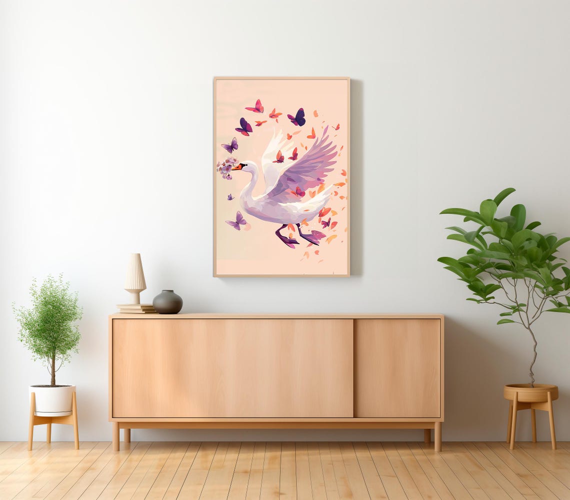 Silly Goose Wall Art Kids Room Print Cute Goose Poster Girl Nursery Decor Beige Farm Animal Girls Room Poster Butterfly Wall Art - Image 2