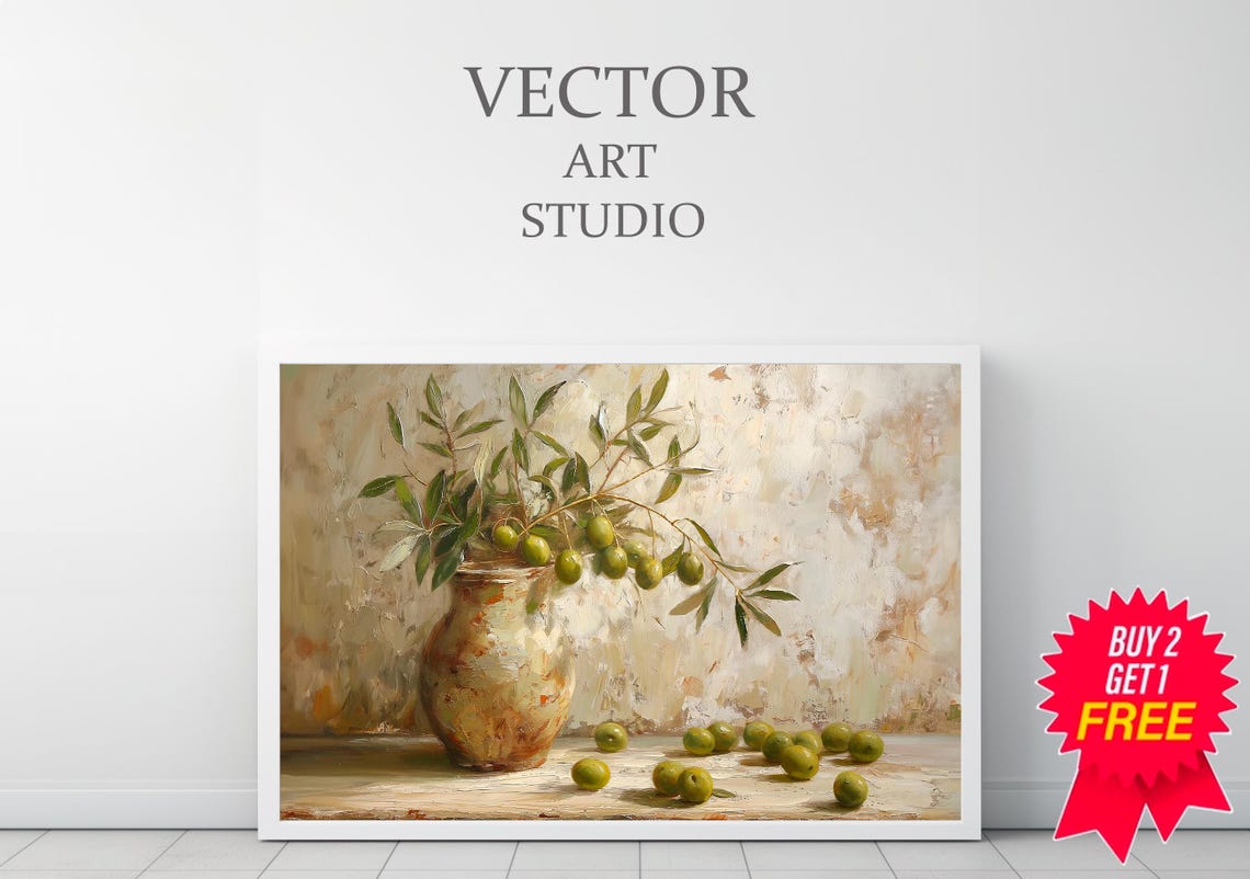 Rustic Painting Olive Branch Print Rustic Italian Wall Art For Dining Room Kitchen Moody Painting Spanish Olive Art Dining Room Wall Decor - Image 3