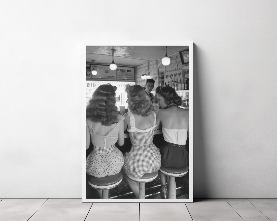 Women Drinking At Bar Wall Art Black And White Print Three Friends Vintage Poster Retro Wall Decor Alcohol Art Bar Cart Print - Image 3