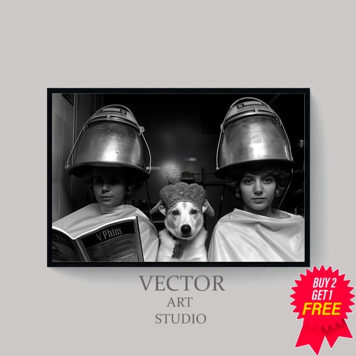 Funny Two Women and Dog Under Hair Dryers Vintage Salon Photo Poster - Image 4