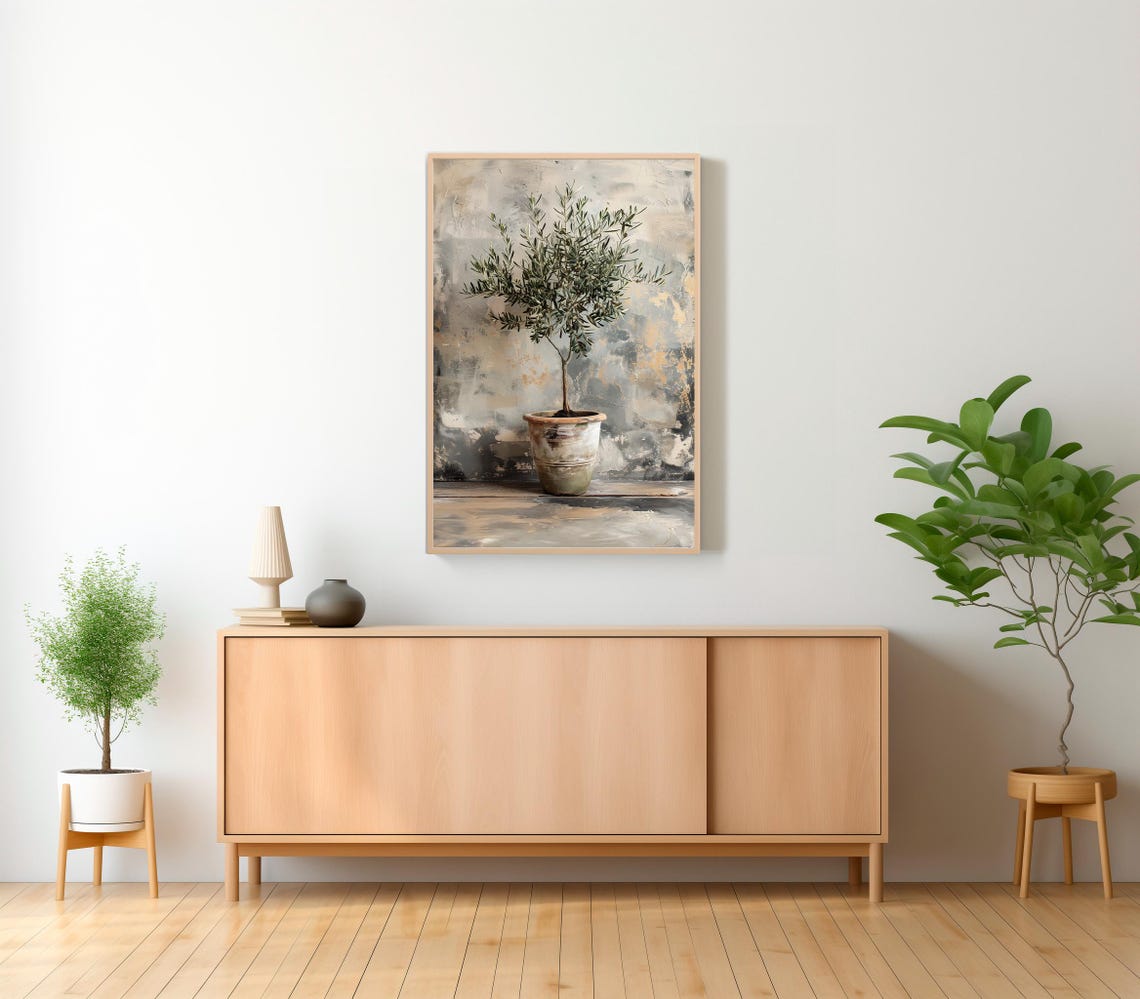 Olive Tree In Vessel Painting Art Muted Toned Art - Image 2