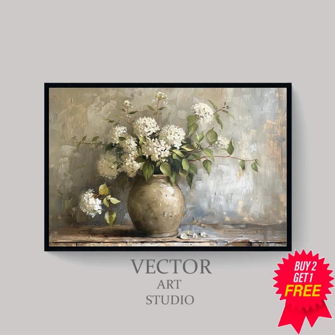Hydrangeas In Vintage Vase Floral Wall Art Print - Image 4