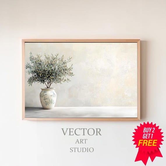 Olive Tree Painting Tv Art Pottery Still Life Painting Neutral Modern Organic Art For Tv