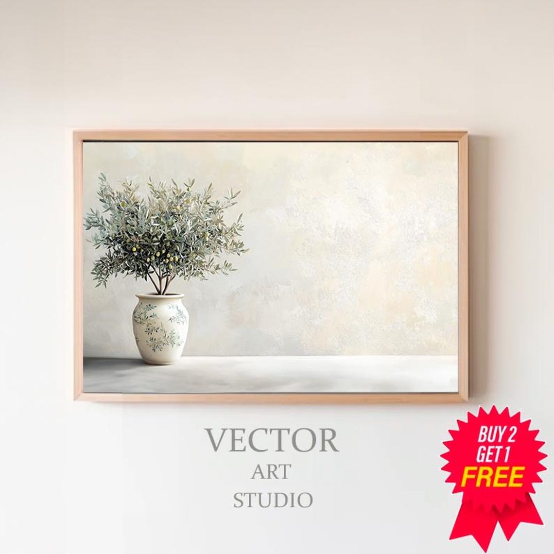 Olive Branch In Patterned White Ceramic Vase Botanical Art Poster