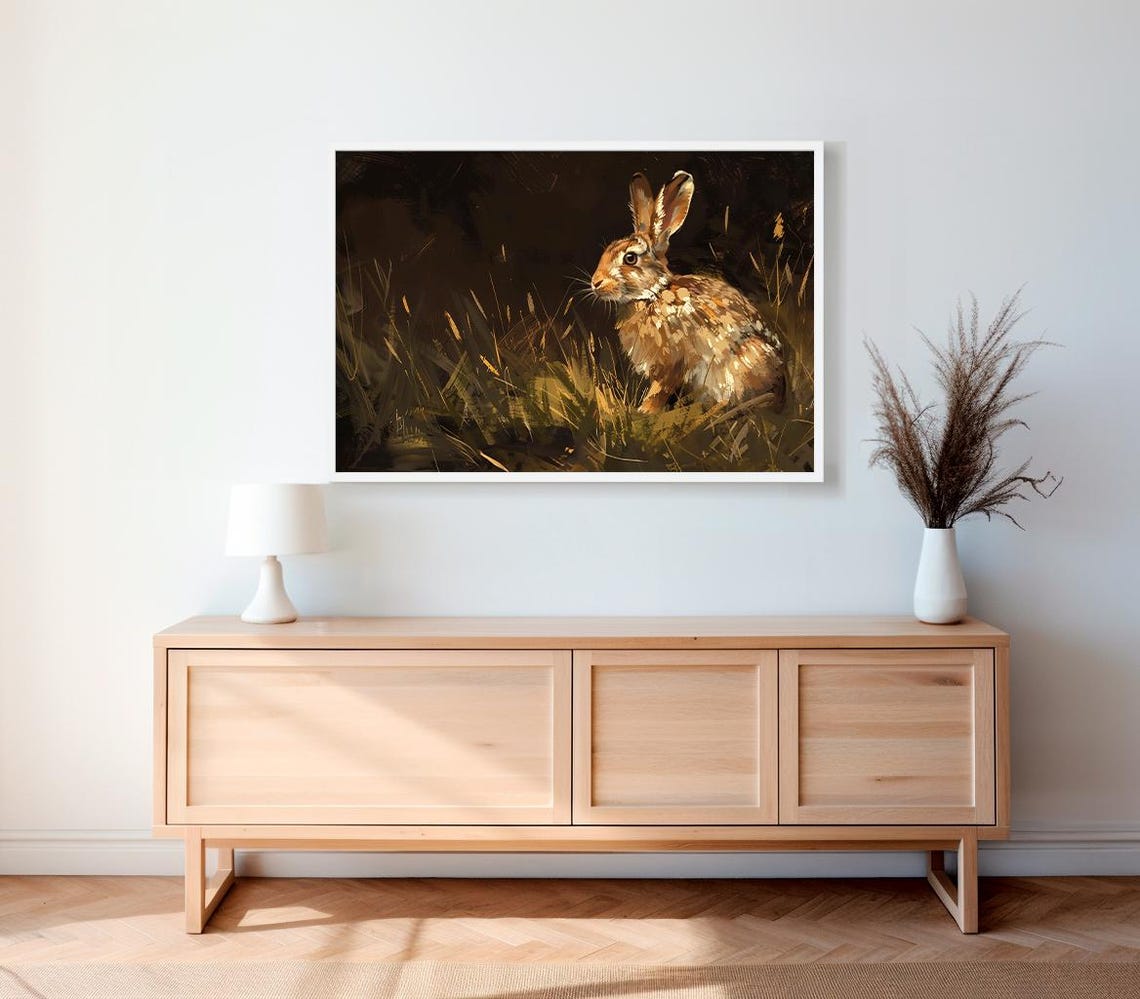 Dark Easter Frame Tv Art Neutral Bunny Painting Tv Rabbit Spring Screensaver Moody Easter Decor - Image 2