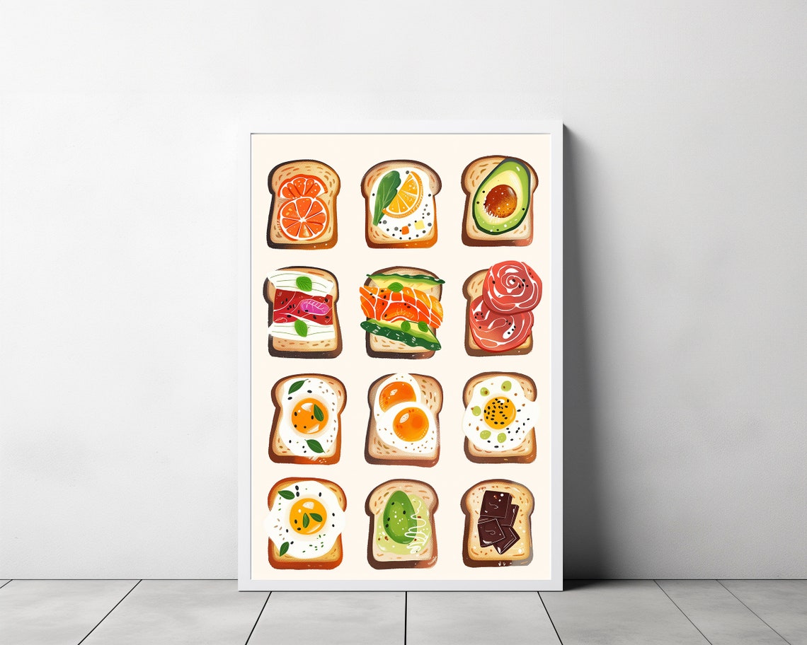 Savory Toast Grid Avocado Fried Eggs Salmon Tasty Food Poster - Image 3
