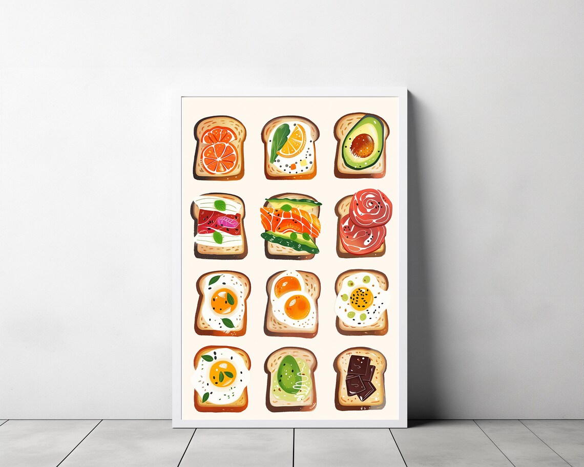 Toast Breakfast Print Avocado Toast Decor Trendy Kitchen Wall Art Kitchen Decor Minimalist Food Ingredient Print Foodie Art Print - Image 3