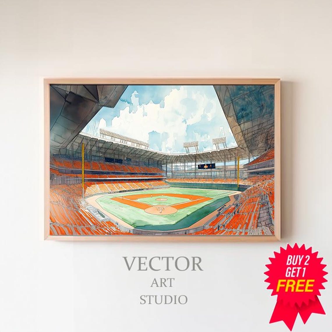 Baseball Stadium From the Upper Deck Watercolor Sports Scene Poster