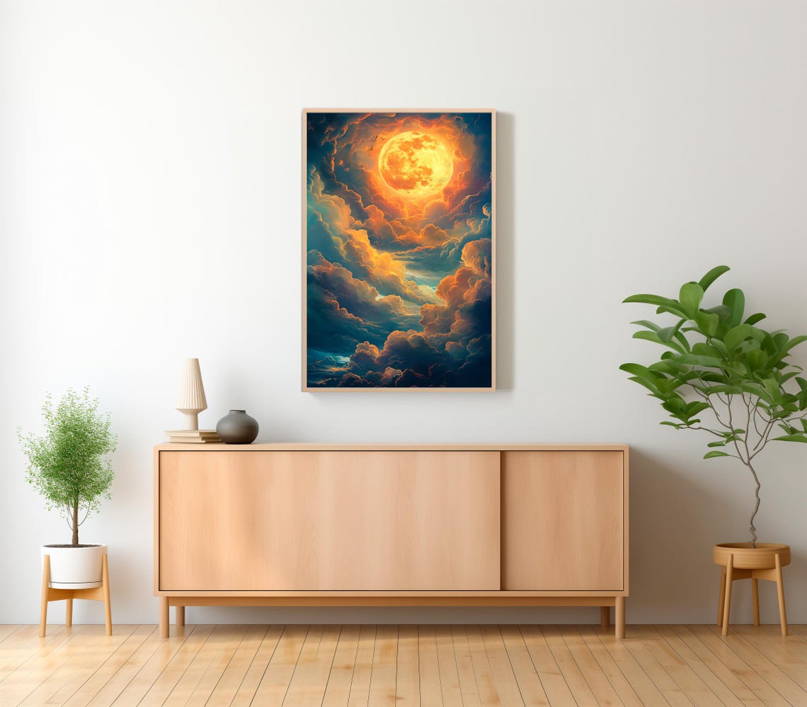 Celestial Moon Art Print Vintage Inspired Dark Academia Dark Cottagecore Night Sky Painting Enchanting Art - Image 2