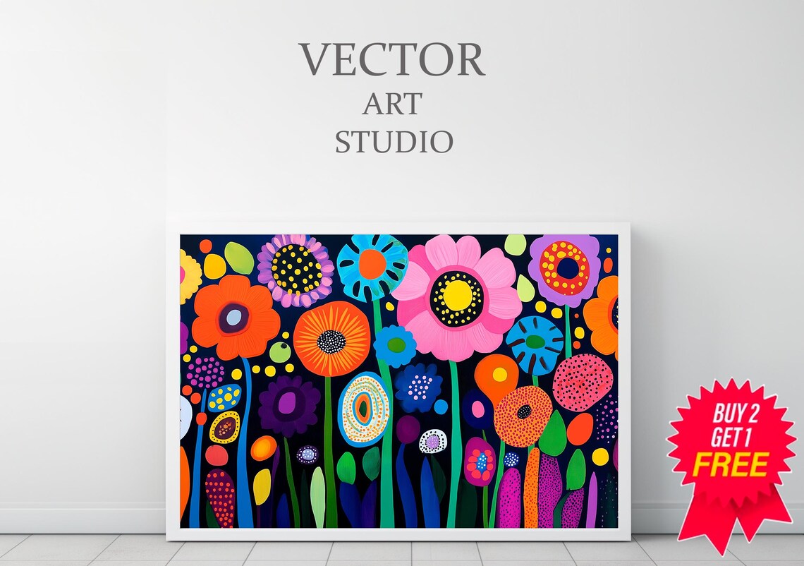 Colorful Folk Art Flower Garden Kusama Style Bold Floral Poster - Image 3