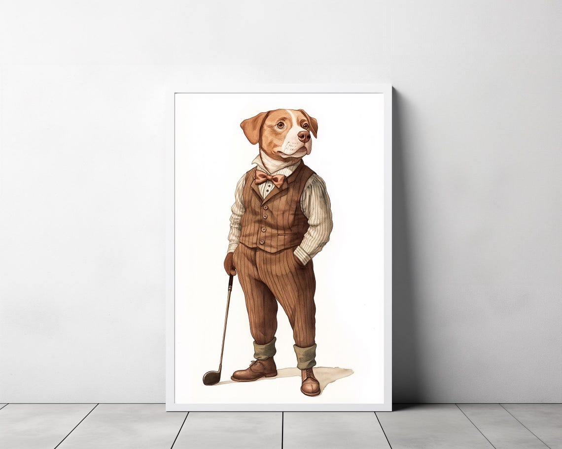 Labrador Dog Dapper Vintage Golf Outfit Bow Tie Portrait Poster - Image 3