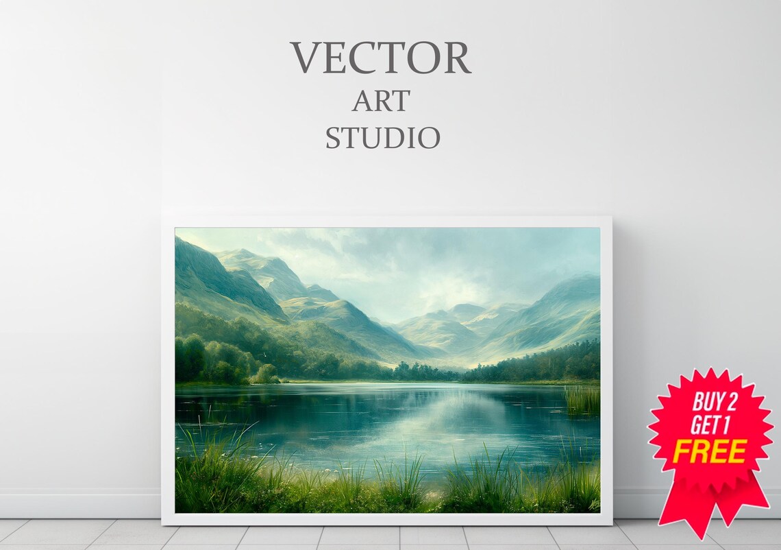 Turquoise Mountain Lake with Lush Green Shores Bright View Poster - Image 3