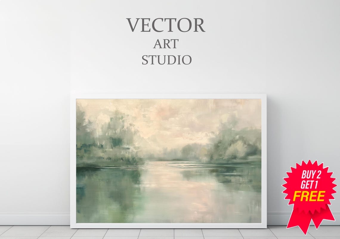 Country River Spring Frame Tv Art Vintage Summer Landscape Painting Neutral Soft Easter Decor Abstract Watercolour Painting - Image 3