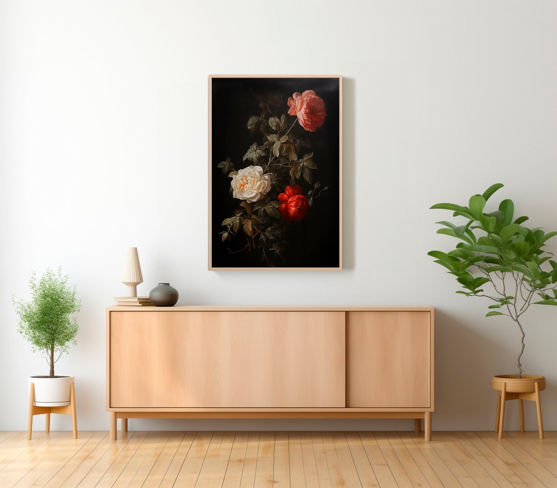 Vintage Moody Dark Flower Print Art Dark Academia Botanical Wall Art Floral Still Life Oil Painting - Image 2