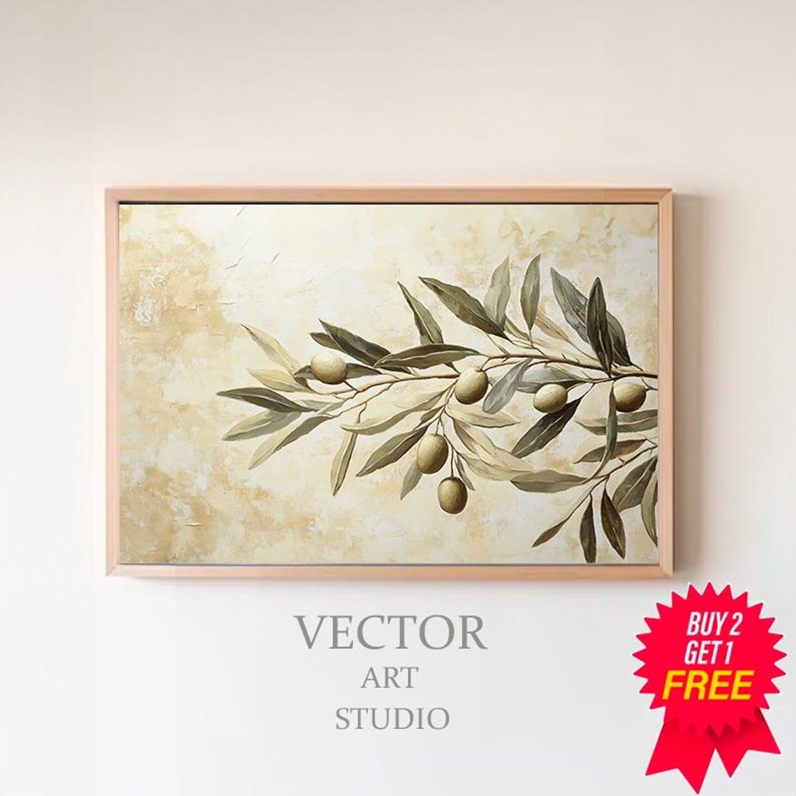 Pale Olive Branch With Light Green Olives Neutral Botanical Poster