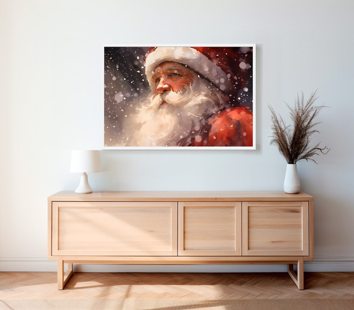 Santa Claus Portrait in Snowfall Side Profile Watercolor Poster - Image 2