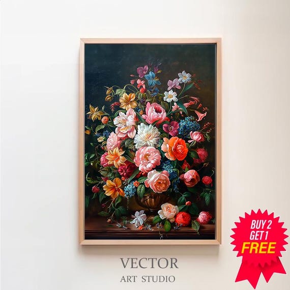 Dark Flower Painting Art Moody Floral Dark Academia Wall Art Print Art Vintage Moody Painting Roses Antique Print