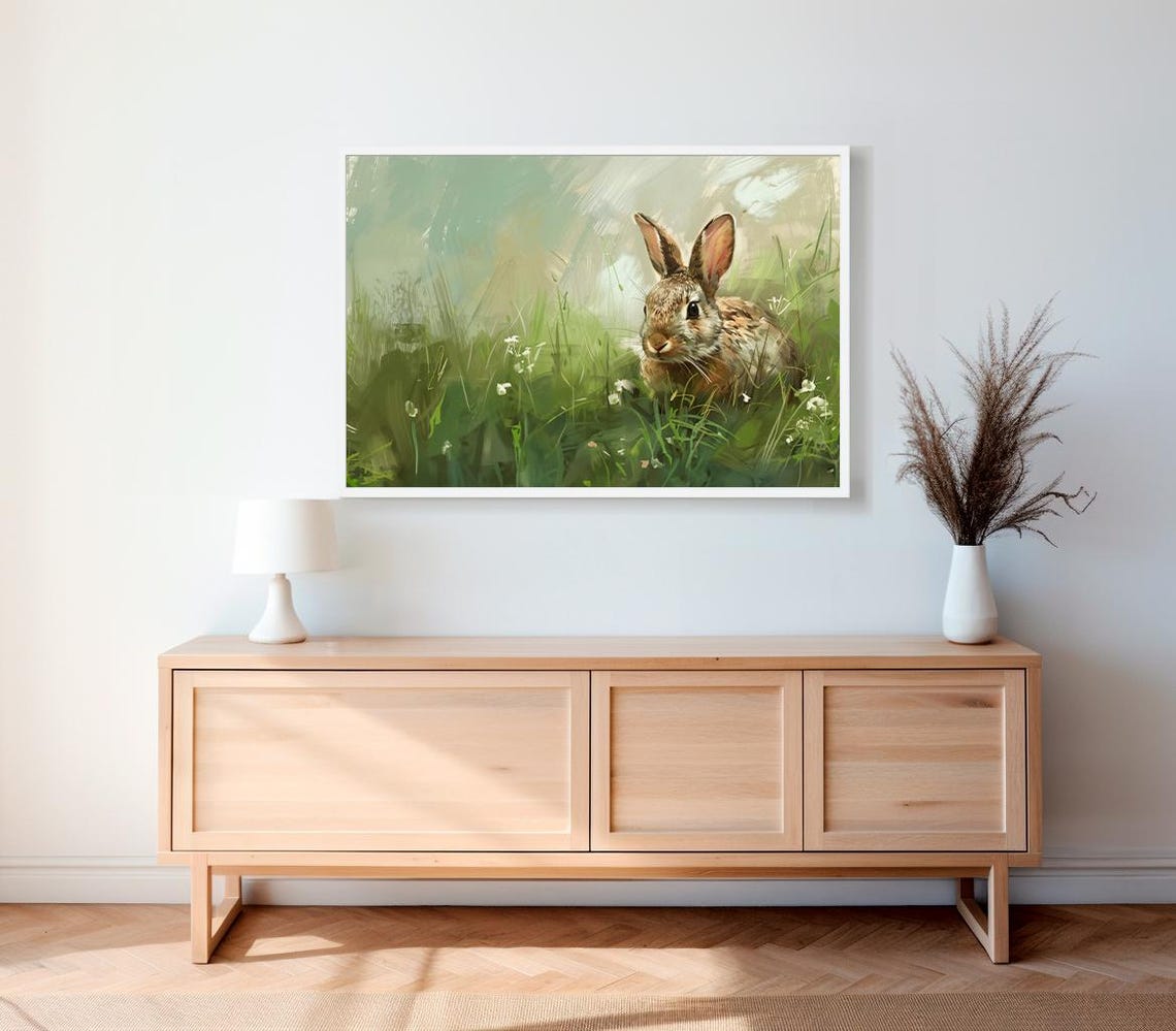 Vintage Easter Bunny Frame Tv Art Moody Easter Decor Neutral Spring Rabbit Painting Tv - Image 2