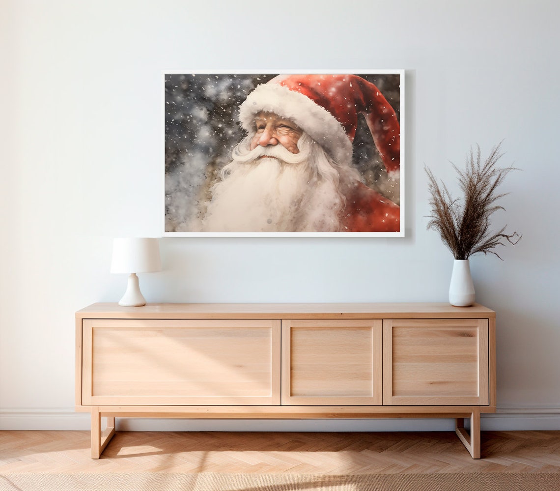Vintage Santa Claus Portrait in Floppy Nightcap With Snow Poster - Image 2