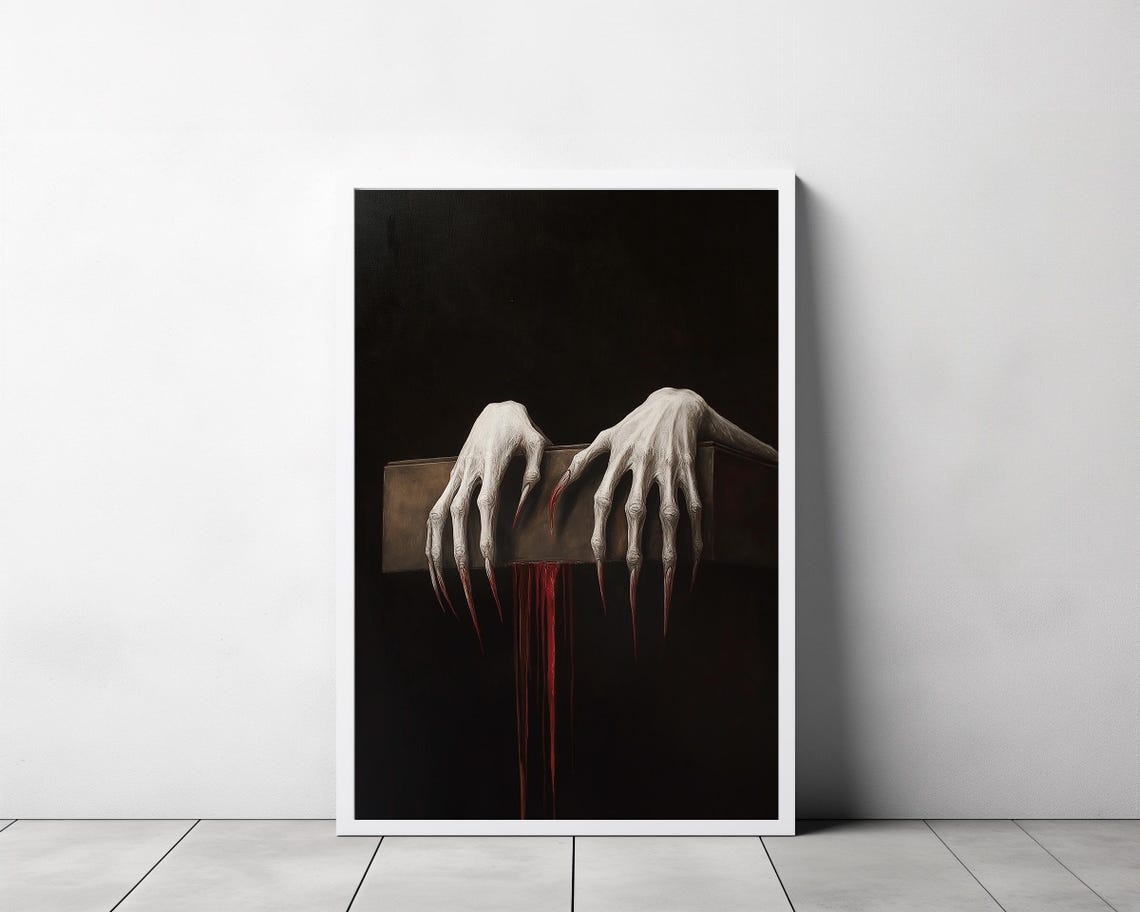 Gothic Dracula Clawed Hands on a Coffin Dark Horror Painting Poster - Image 3